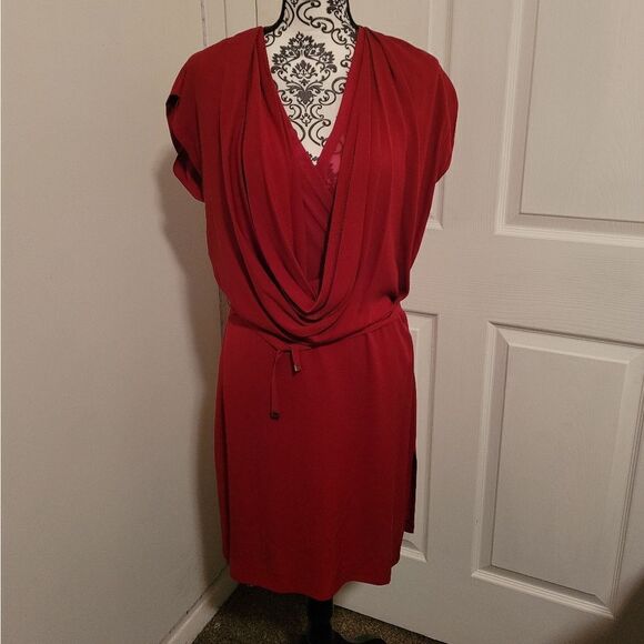 DVF Red silk chiffon draped crowl Reara Dress - Picture 2 of 9